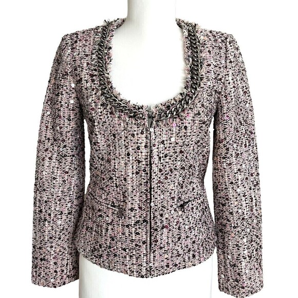 NWT Boston Proper Sequin Embellished Blazer size 2 Jacket Zip Front Tweed Boucle - Picture 1 of 13